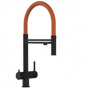 Grifo de Cocina 3 Vías in Acero Inoxidable Macizo Negro Mate y Naranja