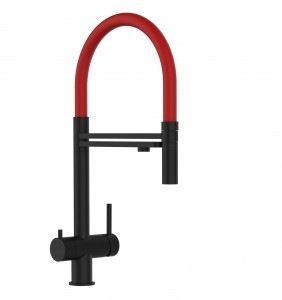 Grifo de Cocina 3 Vías in Acero Inoxidable Macizo Negro Mate y Rojo