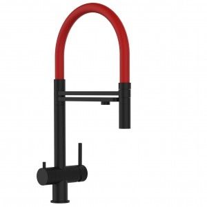 Grifo de Cocina 3 Vías in Acero Inoxidable Macizo Negro Mate y Rojo