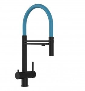 Grifo de Cocina 3 Vías in Acero Inoxidable Macizo negro mate y azul