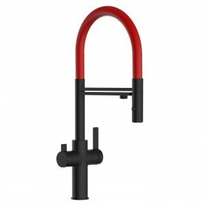grifo cocina 3 vias negro mate rojo
