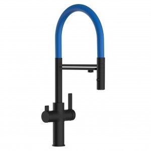 grifo cocina 3 vias negro mate y azul