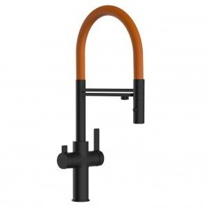 grifo cocina 3 vias negro mate y naranja