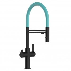 grifo cocina 3 vias negro mate y turquesa