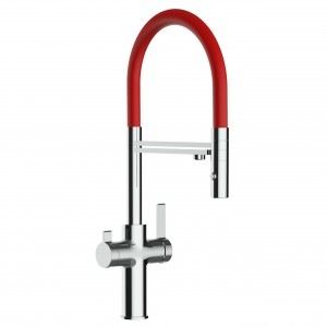grifo de 3 vias, rojo cromado