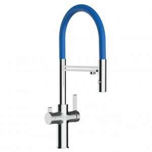 grifo de cocina 3 vias azul y cromado