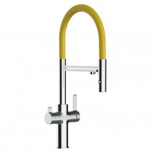 grifo de cocina 3 vias cromado y amarillo