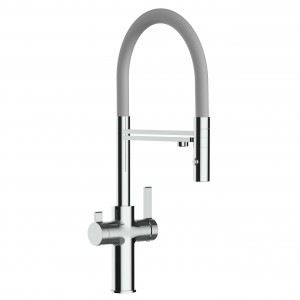grifo de cocina 3 vias cromado y gris