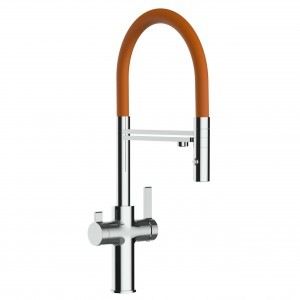 grifo de cocina 3 vias cromado y naranja