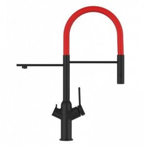 grifo de cocina 3 vias negro mate y rojo