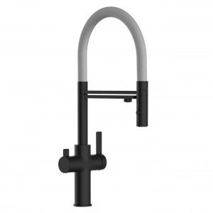 grifo de cocina de 3 vias negro mate y gris