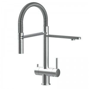 Grifo de Cocina 3 Vías, Acero Inox, Cepillado y Resorte Pulido – Versión corta 45CM