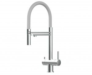 Grifo de Cocina 3 Vías, Acero Inoxidable Macizo, Cepillado y Gris 1