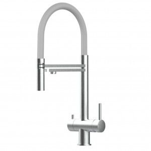 Grifo de Cocina 3 Vías, Acero Inoxidable Macizo, Cepillado y Gris 1