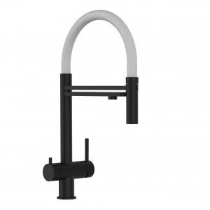 Grifo de Cocina 3 Vías, Acero Inoxidable Macizo, Negro Mate y Blanco – Versión corta 45 CM