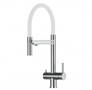 Grifo de Cocina 3 Vías, Acero Inoxidable Macizo, Pulido y Blanco