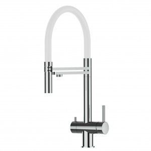 Grifo de Cocina 3 Vías, Acero Inoxidable Macizo, Pulido y Blanco