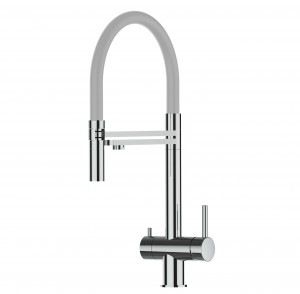 Grifo de Cocina 3 Vías, Acero Inoxidable Macizo, Pulido y Gris