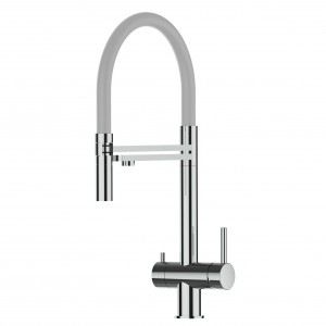 Grifo de Cocina 3 Vías, Acero Inoxidable Macizo, Pulido y Gris