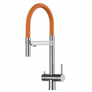 Grifo de Cocina 3 Vías, Acero Inoxidable Macizo, Pulido y Naranja