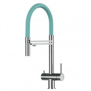 Grifo de Cocina 3 Vías, Acero Inoxidable Macizo,, Pulido y Turquesa Tiffany