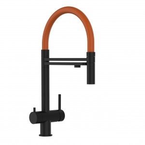 Grifo de Cocina 3 Vías en Acero Inoxidable, Negro Mate y Naranja,Versión corta 45 cm