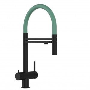 Grifo de Cocina 3 Vías in Acero Inoxidable Macizo negro mate y turquesa version 45cm