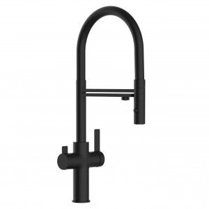 6232-4-Wege-Wasserhahn-Matt-Schwarz-Kuchenarmatur-fur-Trinkwasseranlagenschwarz-schwenkbarer-Auslauf-abnehmbarer-2Strahl-Handbrause-scaled