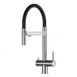 Grifo de Cocina 3 Vías, Acero Inox Macizo, Pulido y Negro – Versión corta 45CM