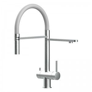 Grifo de Cocina 3 Vías, Acero Inoxidable Macizo, Cepillado y Gris – Versión corta 45CM