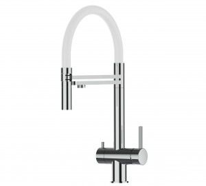 Grifo de Cocina 3 Vías, Acero Inoxidable Macizo, Pulido y Blanco – Versión corta 45CM