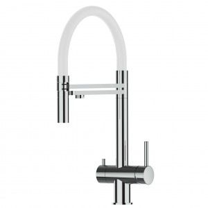 Grifo de Cocina 3 Vías, Acero Inoxidable Macizo, Pulido y Blanco – Versión corta 45CM
