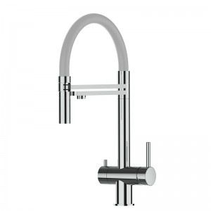 Grifo de Cocina 3 Vías, Acero Inoxidable Macizo, Pulido y Gris – Versión corta 45CM