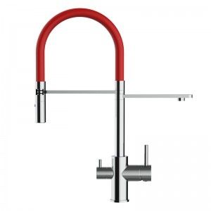 Grifo de Cocina 3 Vías, FL, Cromado y Rojo