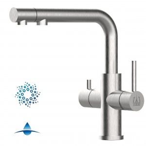 Grifo de Cocina 4 Vías, Acero Inoxidable Macizo, Cepillado
