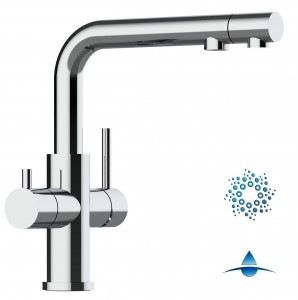Grifo de Cocina 4 Vías, Acero Inoxidable Macizo, Pulido
