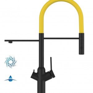 Grifo de Cocina 4 Vías, BOD, Negro Mate y Amarillo