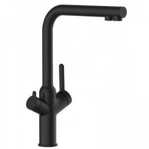 Grifo de Cocina 4 Vías, BOD, con caño giratorio 360° en L, Negro Mate