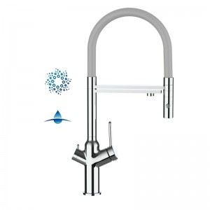 Grifo de Cocina 4 Vías, BOD, con caño giratorio 360° y ducha 2 chorros , Cromado y Gris