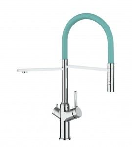 Grifo de Cocina 4 Vías, BOD, con caño giratorio 360° y ducha 2 chorros amovible, Cromado  Turquesa Tiffany