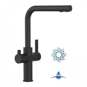 Grifo de Cocina 4 Vías, FC, con caño giratorio 360° en L, Negro Mate